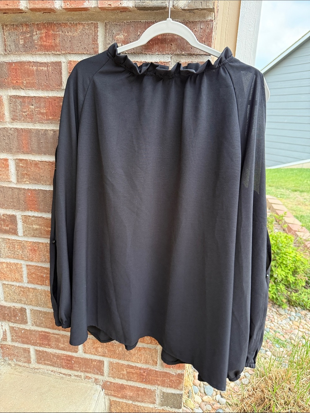 Black Ruffle Neck Women’s (XL!?) Poly Blouse~pls read!